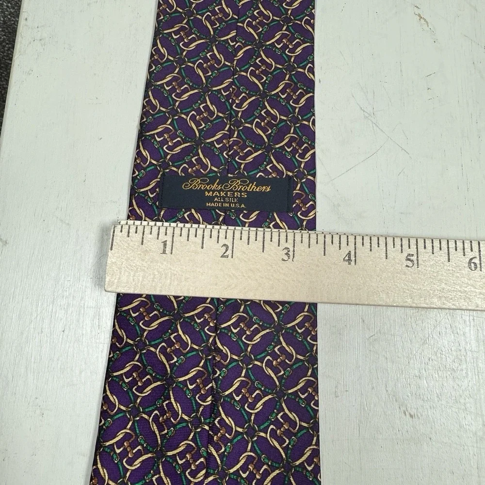 Brooks Brothers Makers Mens‎ Tie Silk Purple Gold Chain Eye Links USA Vintage